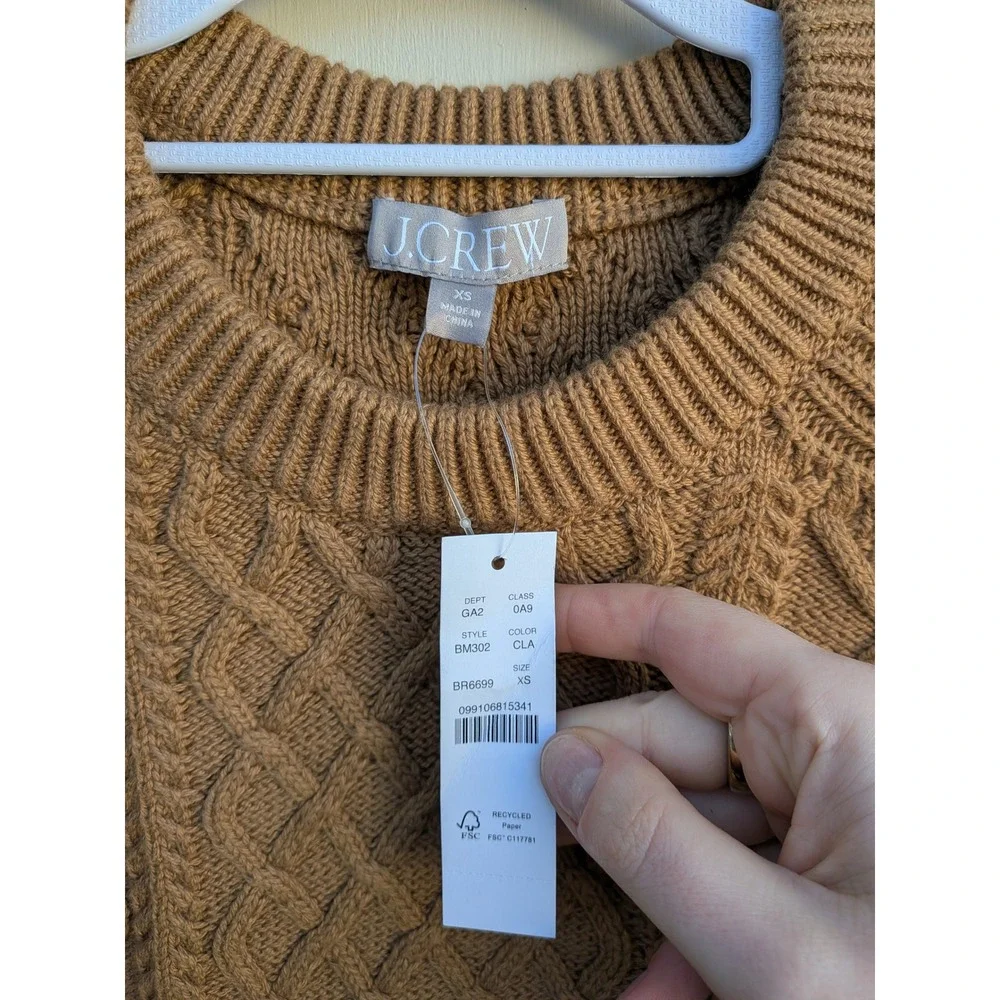 NWT J. Crew Cotton Cable Knit Sweater Camel Tan Women's XS